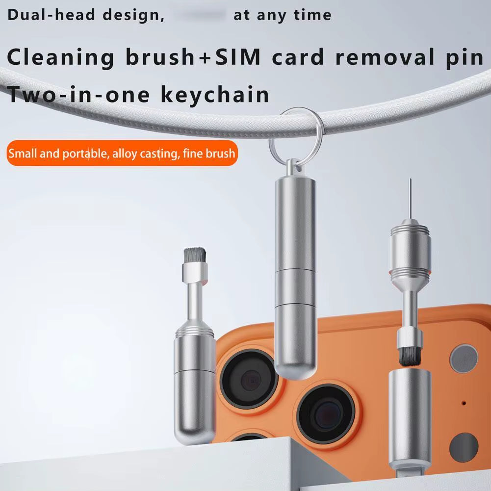 Mobile Phone Card Removal Aluminum Alloy Sim Card Tray Pin Eject Removal Tool 2-In-1 Cleaner Portable Keychain for Mobile Phones