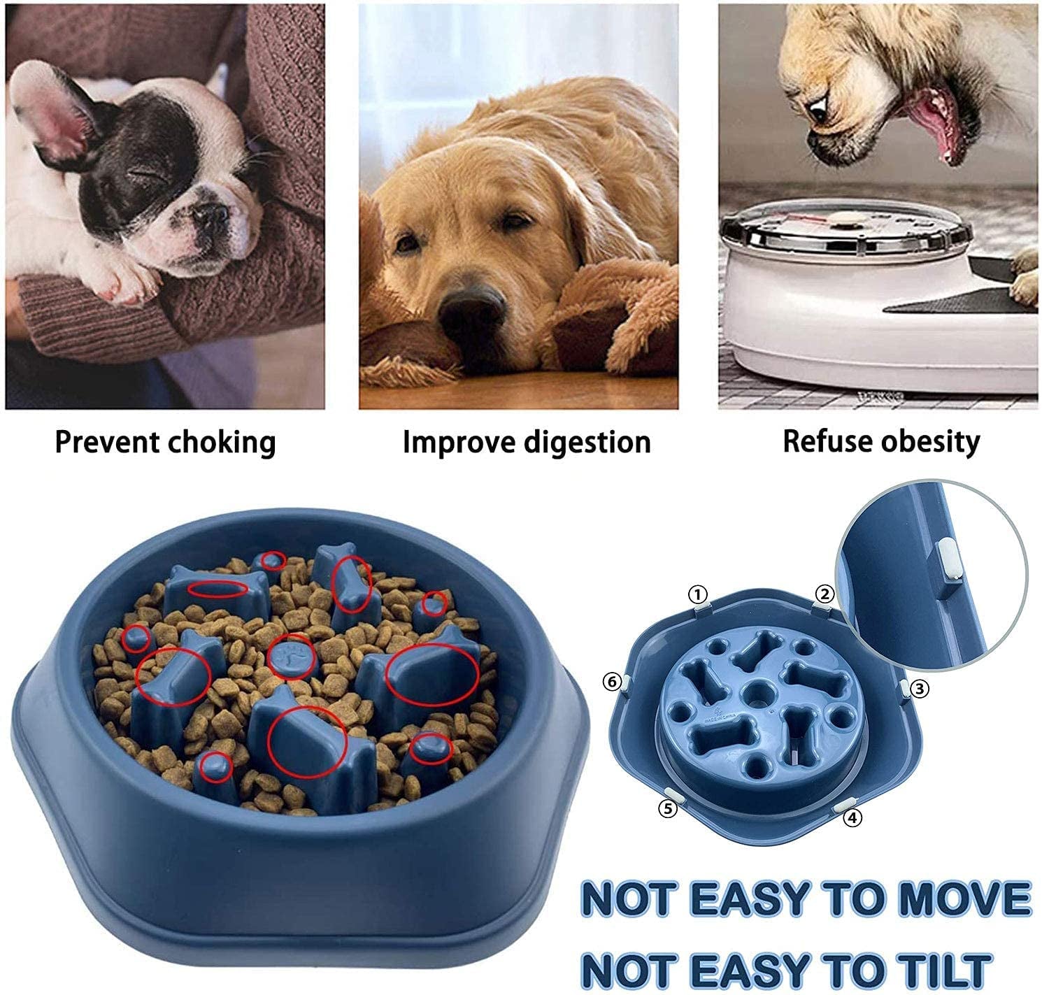 Slow Feeder Dog Bowl No Choking Slow Feeder Bloat Stop Dog Food Water Bowl with Funny Pattern