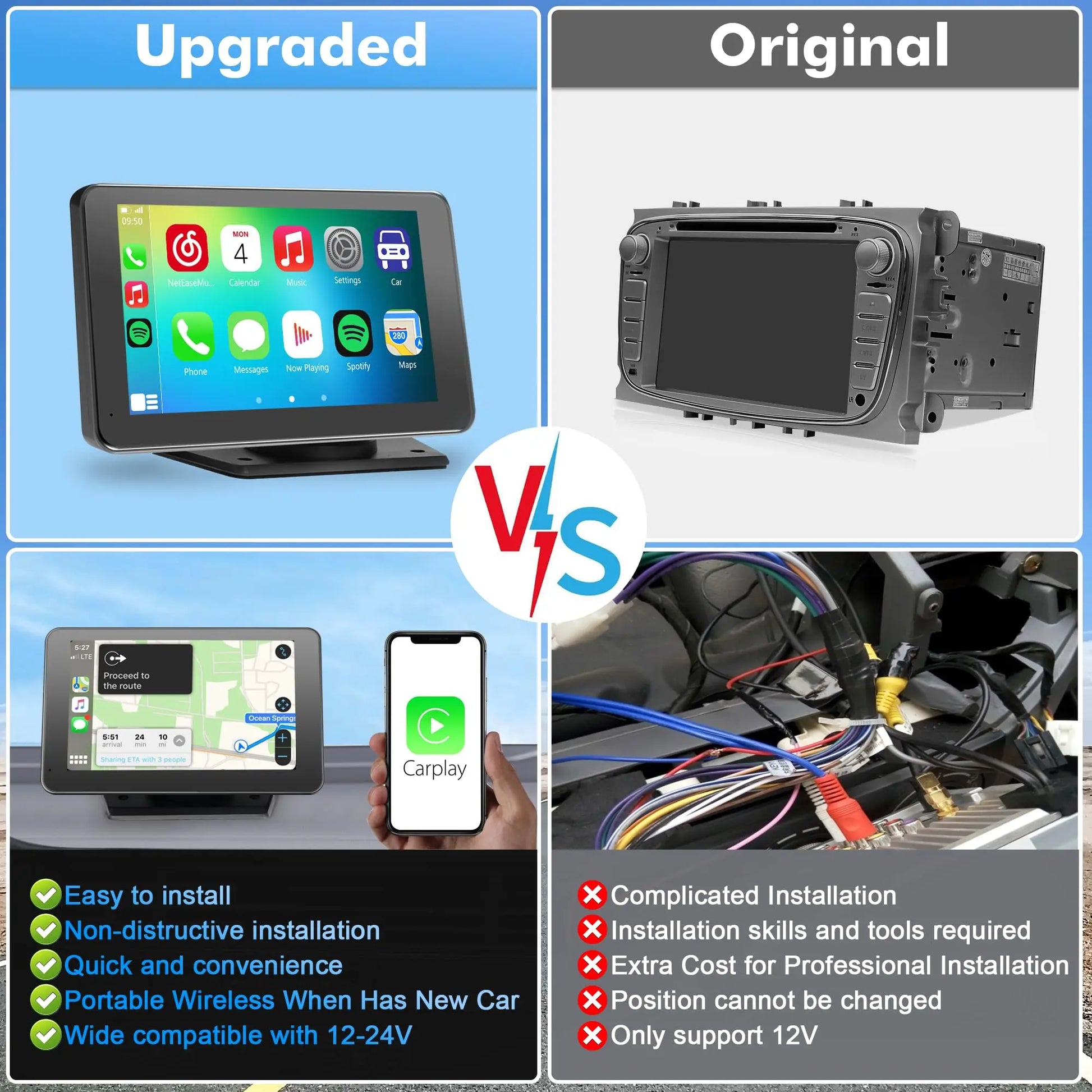【PASLDA】2026 Upgraded Wireless Carplay Screen for Andriod & Iphone : the Ultimate Portable Car Play Adapter for Seamless In-Car Entertainment