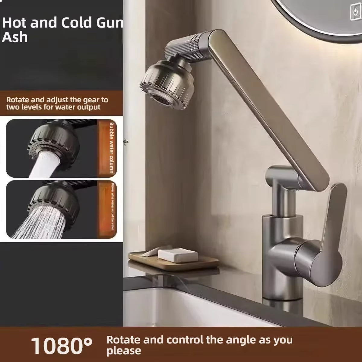 1080° Swivel Kitchen Sink Faucet Bathroom Sink ABS Faucet Basin Faucet Multifunction Cold and Hot Water Tap